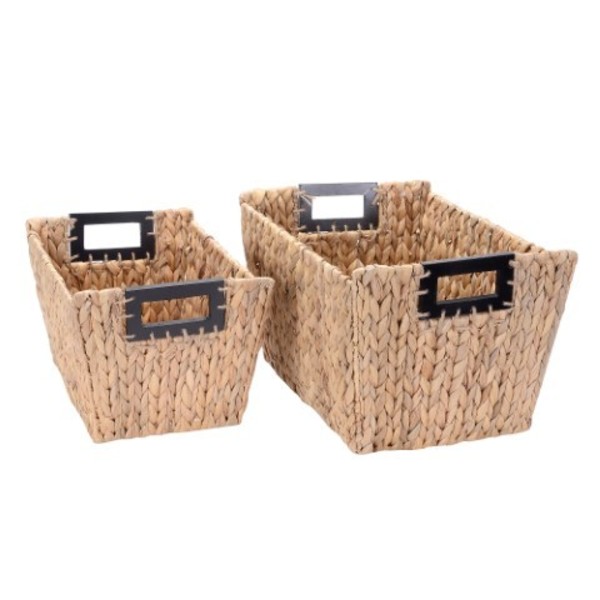 Hastings Home Set of 2 Hastings Home Ford Rectangle Handmade Wicker Baskets Made of Water Hyacinth with Wire Frame 879069THY